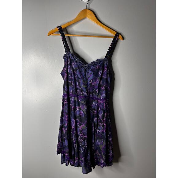 Vintage Free People Flowy Paisley Mini Dress Women's 12 Dark Romantic Festival - Picture 2 of 12